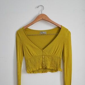 Cropped Textured Button Down Blouse